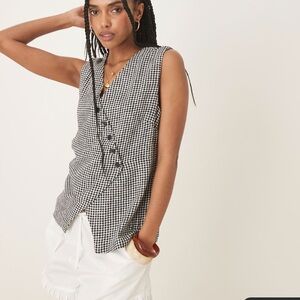 Abercrombie long line gingham vest linen